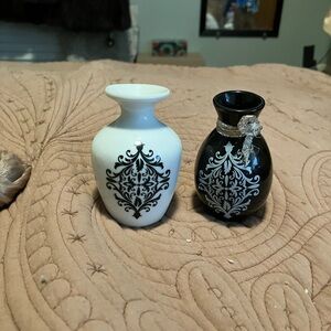 Pair of Small Black and White Ceramic Bud Vases